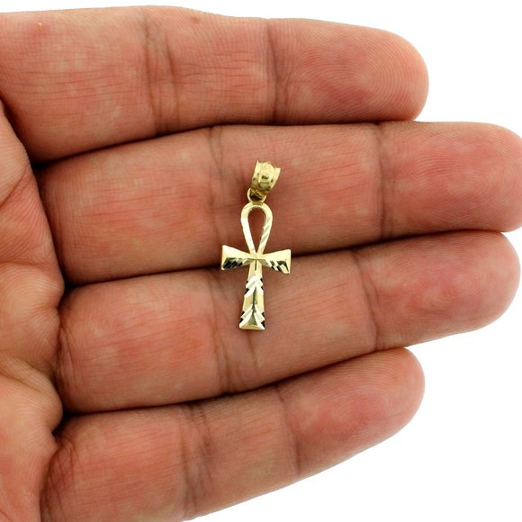 JewelzKing Other - Real 10K Yellow Gold Diamond Cut  Ankh Cross Pendant